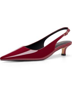 Women's Wine Red Kitten Heel Slingback Pointed Closed Toe Ankle Strap Shoes
